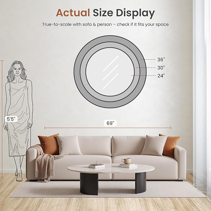 30" Round Window Mirror, Vintage Coastal Wall Mirror with Distressed Blue Wood Frame & Faux Windowpanes, Farmhouse Cottagecore Decor for Living Room, Entryway, or Dining Room-Ruum Studio Home