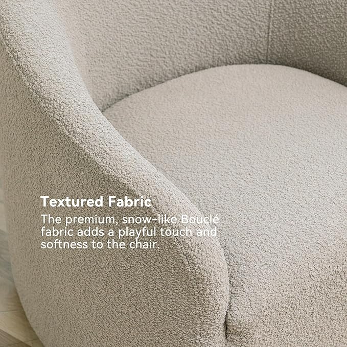 KINWELL 32" Wide Modern Boucle Swivel Barrel Chair, No Assembly Round Upholstered Swivel Accent Armchair for Living Room, Bedroom, Office (Oatmeal)-Ruum Studio Home
