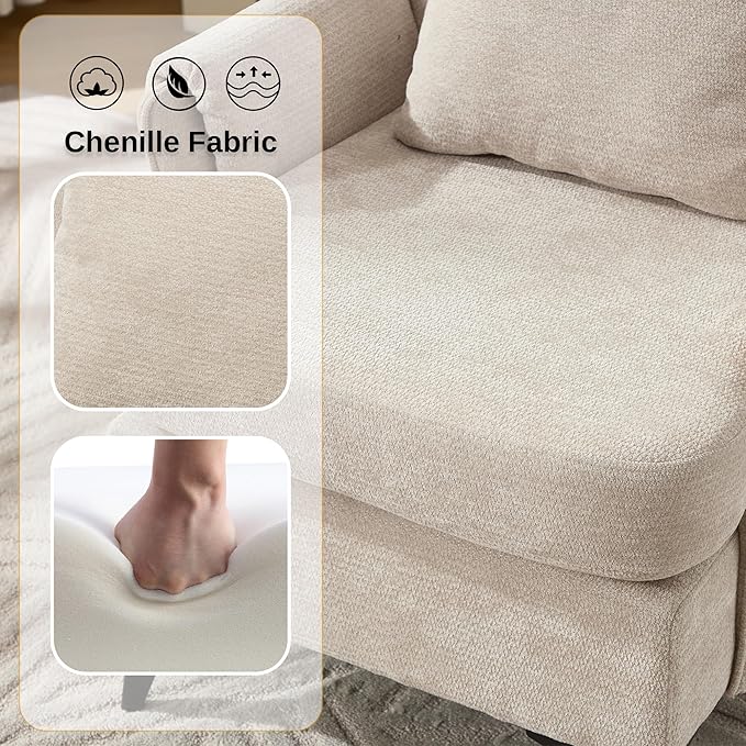 KCC Mid-Century Accent Chairs,Chenille Modern Upholstered Single Sofa,Cozy Armchair with Back for Bedroom/Office/Cafe,Begie-Ruum Studio Home