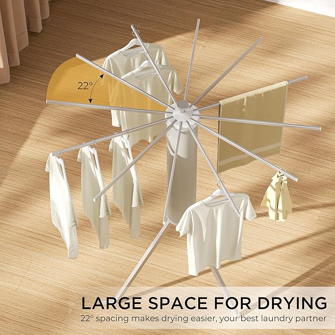 Tripod Clothes Drying Rack, Garment Rack Portable and Foldable Space Saving Laundry Drying Rack - Dryer Rack Clothing Floor Folding Balcony Bedroom Household (Silver(Aluminum), 12 rods)-Ruum Studio Home