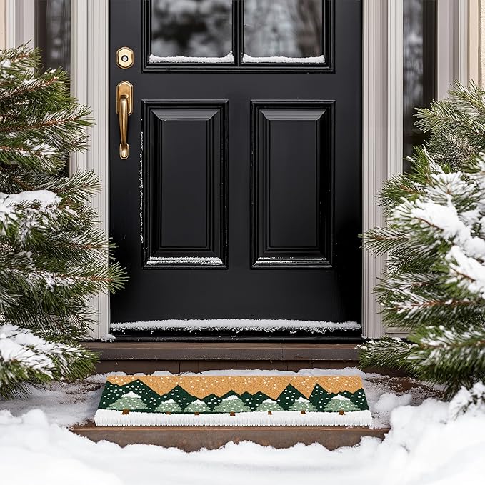 Barnyard Designs Natural Coco Coir Christmas Doormat - Large Cute Non-Slip Heavy Duty Backing Door Mat for Outside Entrance or Porch Entry, Brown (17x30, Winter Snow Forest)-Ruum Studio Home