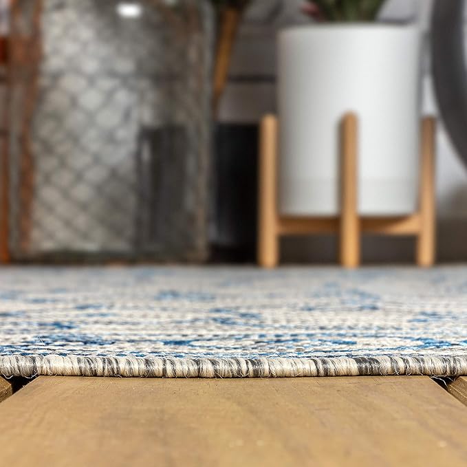 JONATHAN Y Vintage Filigree Indoor Outdoor Square Area Rug 4X4 Gray/Navy, Charleston Textured Weave for Backyard, Patio, Porch, Easy-Cleaning, High Traffic, Pet-Friendly, Non-Shedding (SMB106C-4SQ)-Ruum Studio Home