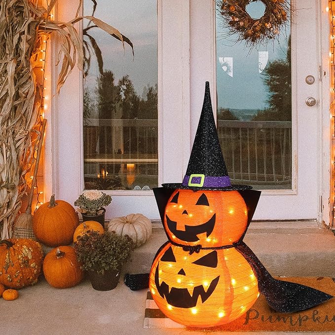 3FT Halloween Collapsible Pumpkin Decoration, 50 LED Pop-Up Pumpkin Lamp with Star Cap, Plug in Halloween Jack-O-Lantern with Metal Stand for Indoor Outdoor Garden Patio Party Decor-Ruum Studio Home