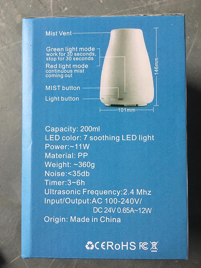 Diffuserlove Essential Oil Diffuser 200ML Aroma Diffuser Mist Humidifiers with 7 Color LED Lights, Auto Shut-Off Function for Bedroom Office Room House-Ruum Studio Home