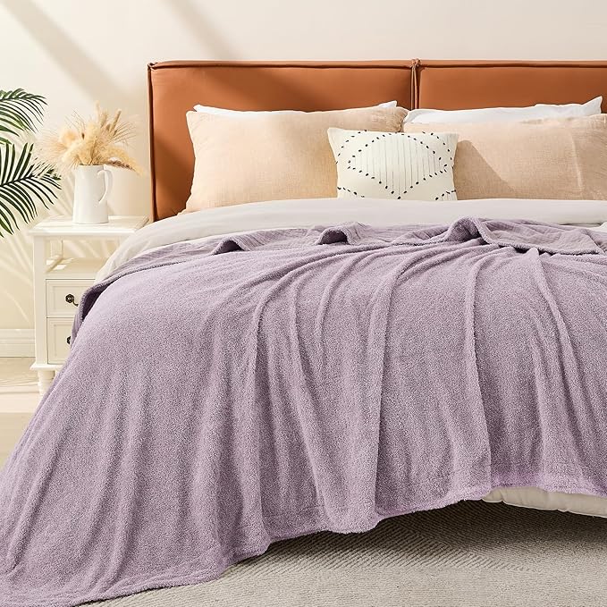 EMME Muslin and Fleece Queen Blanket Reversible - 80"*90" Lavender Soft Warm Throw Blankets for Couch Bed Picnic Travel Bed-Ruum Studio Home