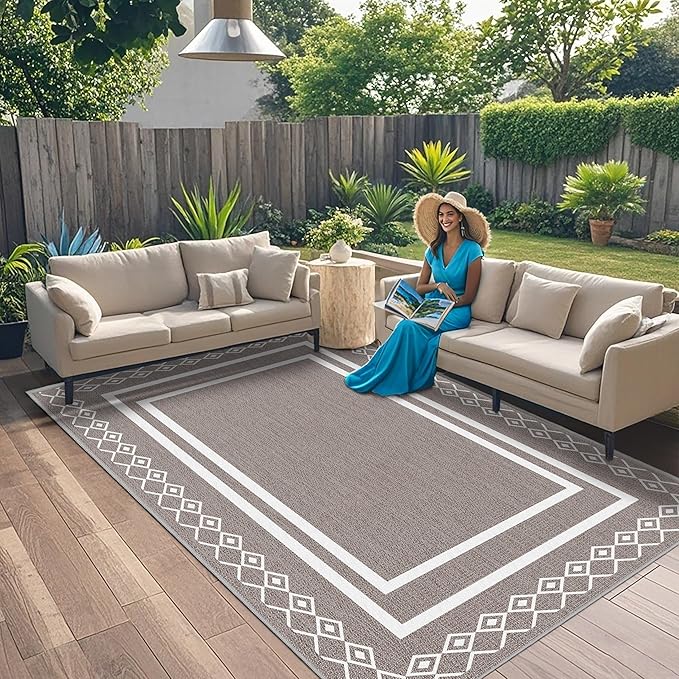 Outdoor Patio Rug, Outside Rectangular Carpet, Moroccan Geometric Rugs, Washable Large Indoor Outdoor Rug 8x10 Mats for RV, Picnic, Backyard, Deck, Balcony, Porch, Beach-Ruum Studio Home