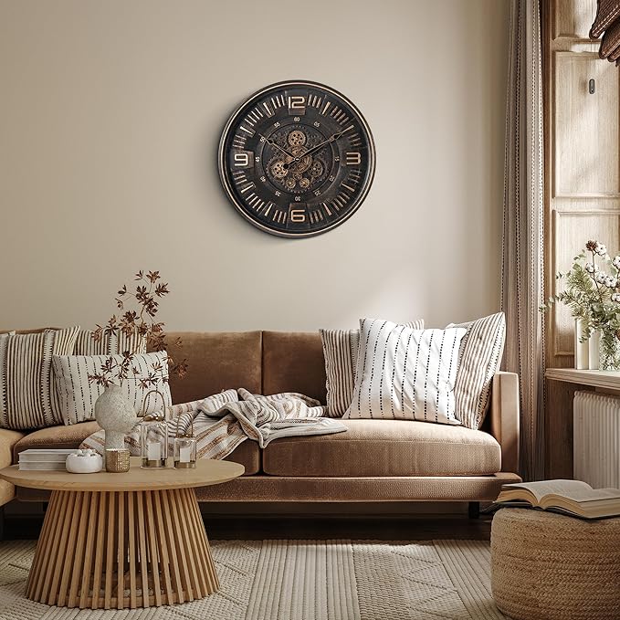 20in Large Real Moving Gears Wall Clock for Living Room, Battery Operated Wall Clocks Decorative Vintage, Home Office Clock, Gift for Family, Friends-Ruum Studio Home