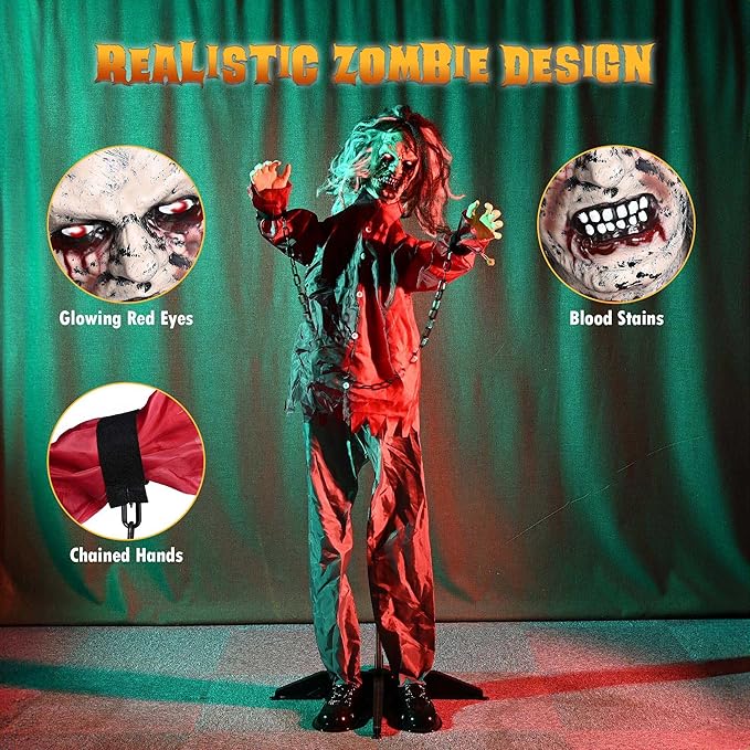AW Animated Halloween Decorations,Scary Zombie Props 5.5 Ft Full Life Size with Motion/Sound Activated Glowing Eyes Horror Party Haunted House Outdoor Indoor Decorations 2025-Ruum Studio Home