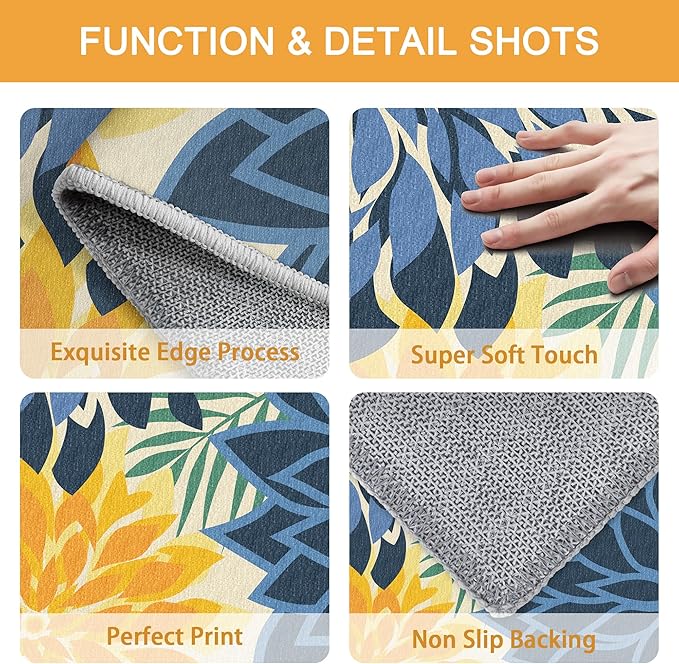 Area Rug 2x6 Yellow Green Washable Entry Rug Multicolored Tropical Botanical Modern Floral Indoor Kitchen Door Mat Entrance Carpet Non Slip for Bedroom Living Room, Porch-Ruum Studio Home