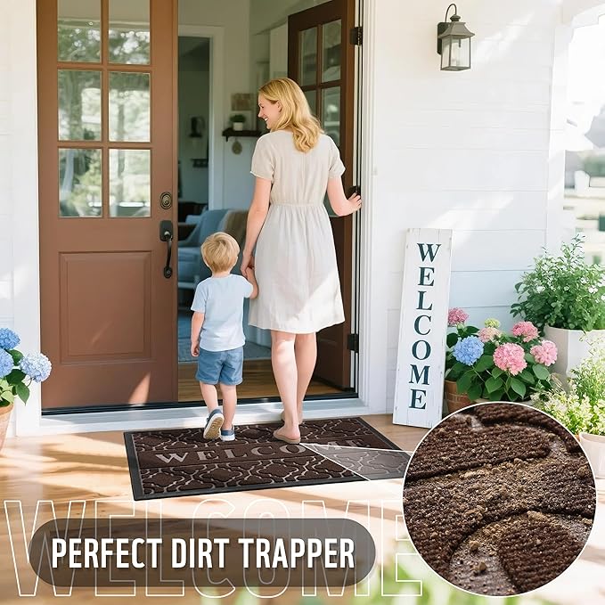 Yimobra Welcome Mat Outdoor Indoor, All-Season Waterproof Front Door Mat Outside Entrance, All-Weather Heavy Duty Non-Slip Doormat, Low Profile Porch Patio Entrance Mats, 60x36, Brown-Ruum Studio Home