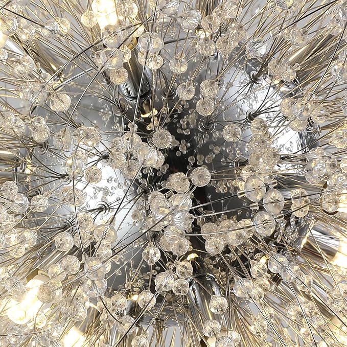 Dandelion Crystal Chandelier with Chrome, Modern Large Sputnik Hanging Lamp, Sunflower Beaded Pendant Light Fixtures High Ceiling for Living Room Bedroom Dining Room (Chrome 16Lights)-Ruum Studio Home