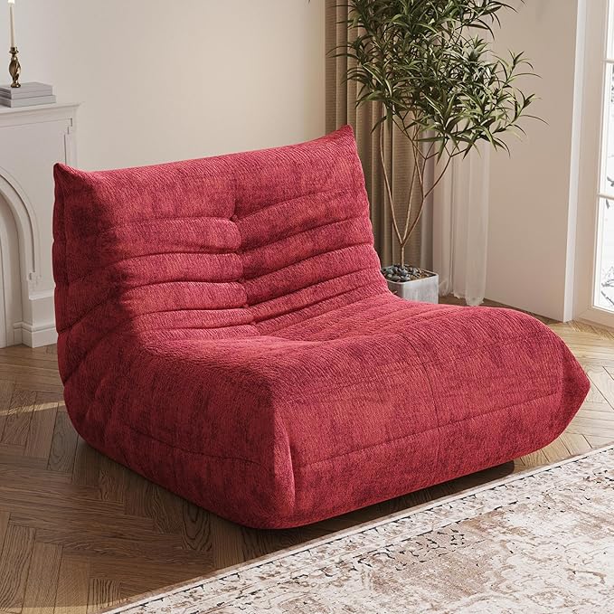 Bean Bag Chair, Fireside Chair Bean Bag Sofa Large Bean Bag Chair for Adults, Bean Bag Chairs for Teens with High Density Comfortable Foam, Memory Foam Bean Bag for Living Room, Bedroom (Red)-Ruum Studio Home