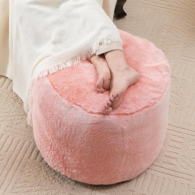 Orange Ottomon with Storage 20"x15" Vanity Stool for Bean Bag Chairs for Adults Kids Filled Floor Pouf Footrest Ottoman Furry Storage Ottoman Round Boho Ottomans for Living Room Decor-Ruum Studio Home