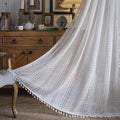 Sutuo Home White Boho Curtains Crochet Lace Semi-Sheer Bohemian Hollow Knitted Handmade Tassels, Rod Pocket Window Treatment Vintage Rustic Farmhouse Drapes for Glass Slide Door, 1 Panel 59" W x 90" L-Ruum Studio Home