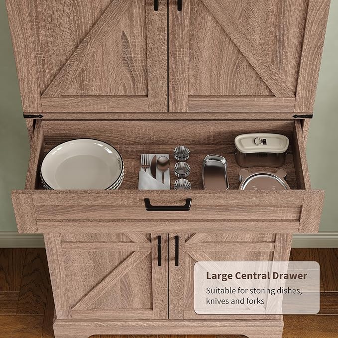 72'' Kitchen Storage Pantry Cabinet, Tall Storage Cabinet with 8 Door Shelves, 2 Cabinets and 1 Drawer, Freestanding Cupboard for Kitchen, Dining Room, Bathroom, Laundry, Living Room, Espresso-Ruum Studio Home