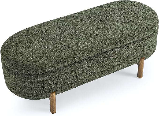 Furniliving 46” Storage Benches, End of Bed Bench with Button-Tufted Large Upholstered Storage Ottoman Teddy Window Bench with Storage Shoe Cabinet Bench, for Bedroom, Entryway, Closet, Green-Ruum Studio Home