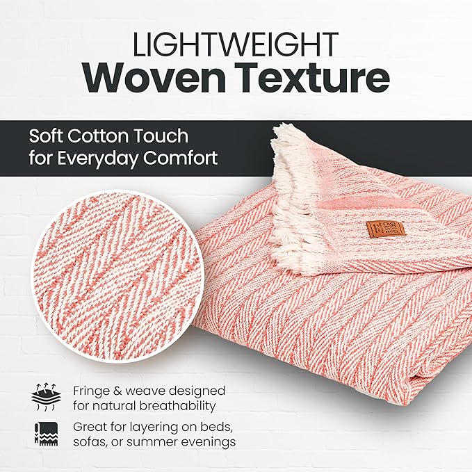 Gold Case Throw Blanket for Couch – 100% Recycled Turkish Cotton Blankets & Throws – Elegant Decorative Throw Blankets for Living Room Sofa – Woven Throws for Couch – Vintage Orange – 60x80-Ruum Studio Home