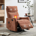 Manual Swivel Rocker Recliner Chair for Adults, Overstuffed Reclining Glider Chair for Nursing with Vibration Massage & Heat, Living Room Rocking Recliner 2-Stage backrest, Chenille Fabric Orange-Ruum Studio Home