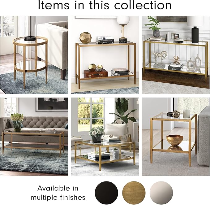 Henn&Hart 20" Wide Square Side Table with Mirror Shelf in Brass, Table for Living Room, Bedroom-Ruum Studio Home