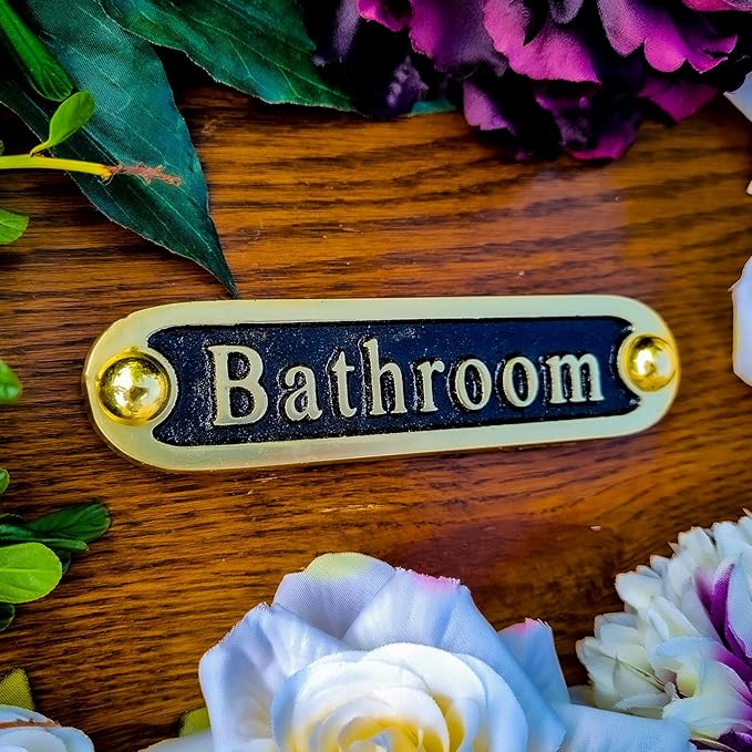 Bathroom Brass Door Sign. Traditional Style Home Décor Wall Plaque Handmade By The Metal Foundry UK.-Ruum Studio Home