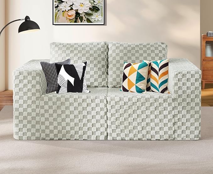 Modular Sectional Sofa 2 Seater Loveseat Modular Couch with Deep Seat Memory Foam Cloud Sofa Chair with Pillows Oversized Sectional Sofa for Living Room Bedroom (Plush GREYOLIVE, Loveseat)-Ruum Studio Home