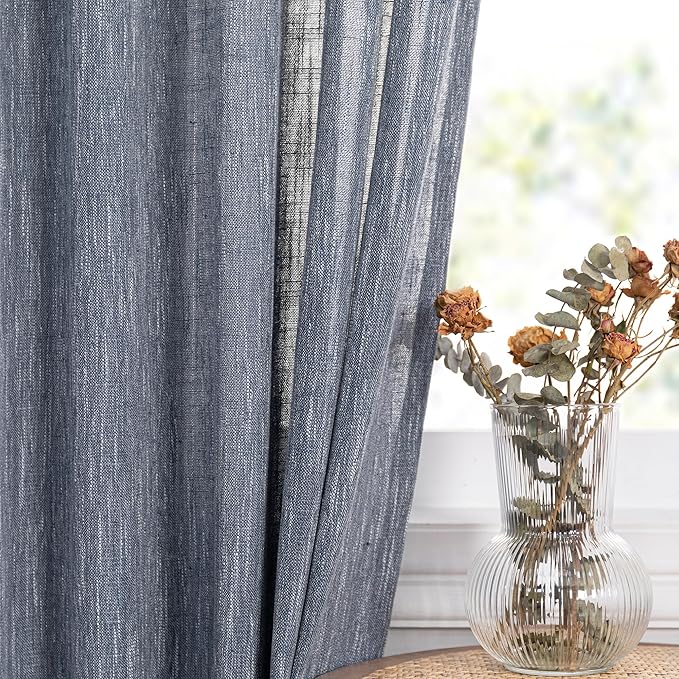 MYSKY HOME Semi Sheer Curtains 72 Inch Length, Light Filtering Window Drapes French Door Curtain Panels Privacy Shade Burlap Farmhouse Rustic Style for Doorways, 50" x 72", Dusty Blue, 2 Panels-Ruum Studio Home