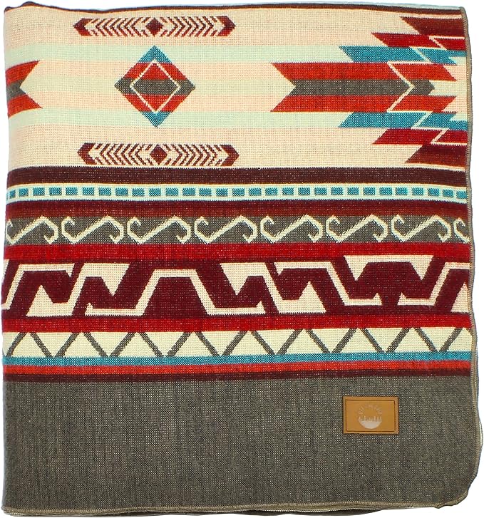 Inca Aztec Throw, Queen, King Blanket | Southwest Indian Navajo Boho Style | Native Cover for Camping, Bedding, Couch, Vanlife | Faux Alpaca, Lightweight, Hypoallergenic (Chimborazo Beige, Queen)-Ruum Studio Home