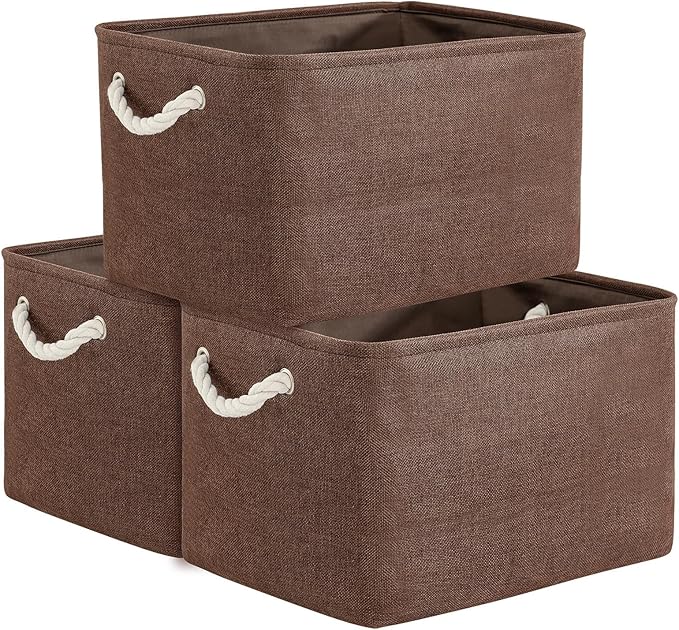 TheWarmHome Organization and Storage Basket for Shelves - 3 Pack 16x12x12 inch Fabric Storage Cubes, Cube Storage Bin for Organizing Closet Cloth Organizer Gift Toy (White & Brown)-Ruum Studio Home