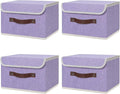 ANMINY 4PCS Storage Bins with Lid PU Leather Handles Storage Boxes PP Plastic Board Decorative Foldable Lidded Cotton Linen Fabric Home Cubes Baskets Closet Organizer Containers - Purple, Small Size-Ruum Studio Home