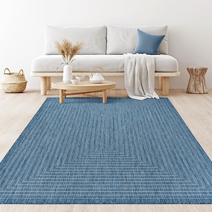 Adiva Rugs Outdoor Indoor Area Rug, Weather Resistant, Easy to Clean, Stain Resistant Floor Mat for Dining Room, Backyard, Deck, Patio (Azure Denim Blue, 6' X 9')-Ruum Studio Home
