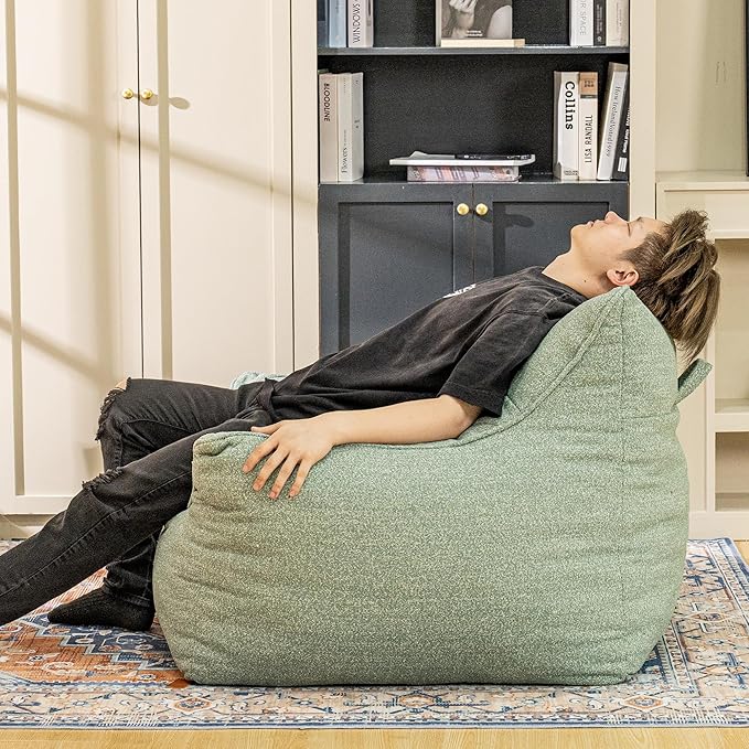 Bean Bag Chair for Adults, Comfy Tufted Bean Bag Chair Sofa with Armrests, Lazy Beanbag Chair with Foam Filler Stuffed Bean Bag Couch Sofa for Reading in Bedroom, Living Room and Dorms-Ruum Studio Home