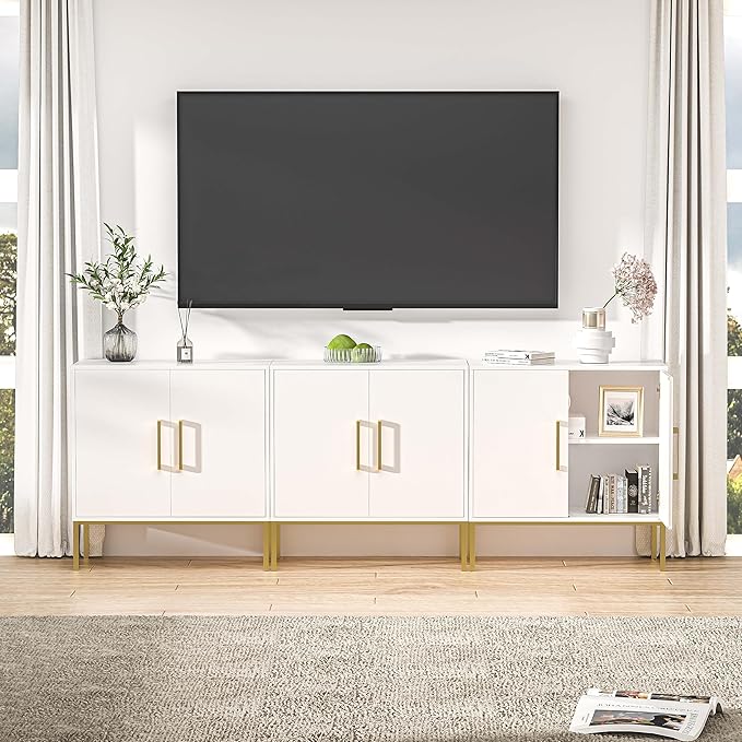 LYNSOM TV Stand for 85 Inch TV, Wood Entertainment Center with Storage Cabinet, TV Cabinet Black, Long Console Table for Living Room, Bedroom-Ruum Studio Home
