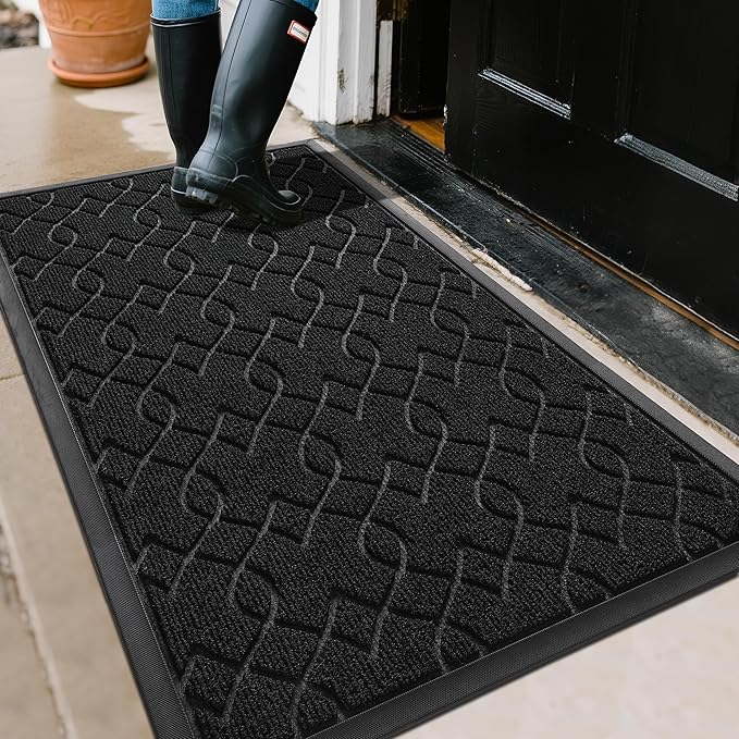 Yimobra Front Door Mat Outdoor Indoor 47x32, All-Season, All-Weather, Heavy Duty Welcome Door Mats Outside Entrance, Non Slip Porch Patio Entrance Mat, Black-Ruum Studio Home
