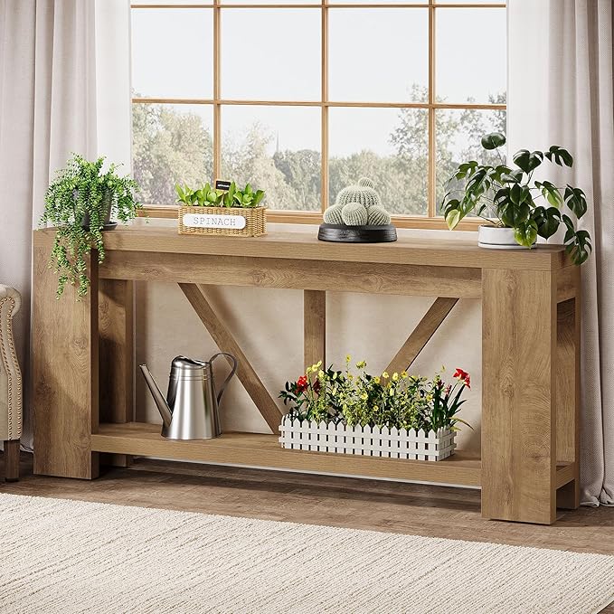 Tribesigns 70.9" Extra Long Entry Table, Farmhouse Wood Console Table with Storage, Modern Accent Sofa Table Behind Couch Foyer Tables for Entryway, Living Room, Entrance, Light Brown-Ruum Studio Home