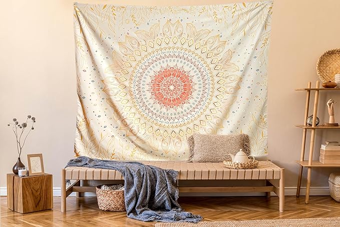 Damanse Floral Tapestry Wall Hanging Cute,Boho Wall Tapestry for Bedroom Aesthetic,Mandala Living Room Decor for Teen Girls (Yellow, 49.2"x59.1")-Ruum Studio Home