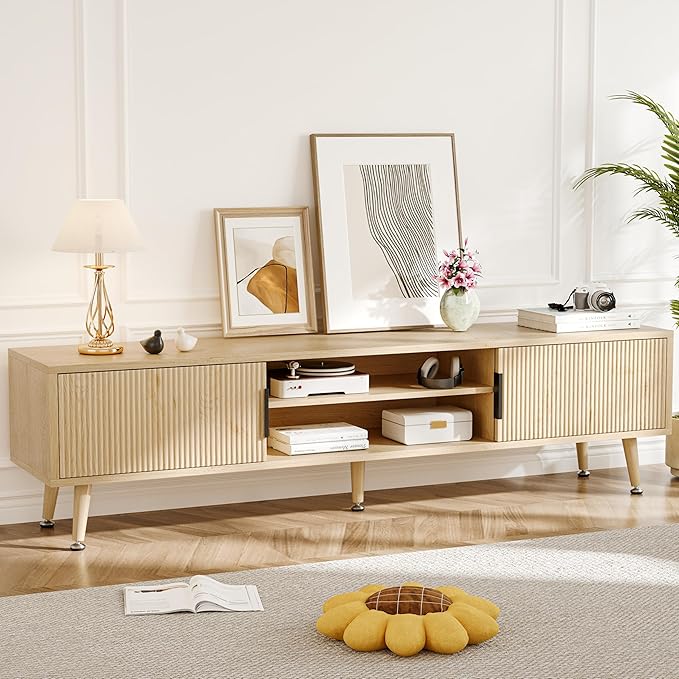 Mid Century TV Stand, Modern TV Console for TVs up to 70 Inches, Entertainment Center with Storage, TV and Media Consol, 62 Inch (Oak)-Ruum Studio Home