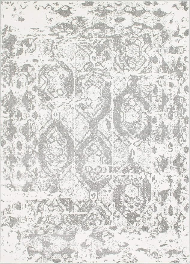 Unique Loom Rosso Collection Vintage, Geometric, Bohemian, Traditional, Distressed, Southwestern Area Rug, Rectangular 9' 0" x 12' 0", Light Gray/Ivory-Ruum Studio Home