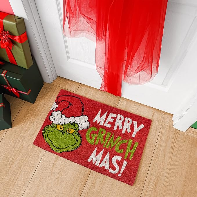Gertmenian Disney Mickey Mouse Doormat Rug Retro Front Door Coir Mat Home Indoor Outdoor Entryway Carpet, 2-Pack 20x34, The Grinch Welcome/Merry Grinchmas-Ruum Studio Home