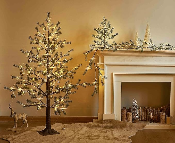 Birchlitland Lighted Pine Garland Battery Operated with Timer 6FT 48 LED Fairy Lights, Christmas Garland with Lights Wall Patio Wedding and Holiday Decor-Ruum Studio Home