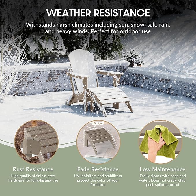 WestinTrends Outdoor Ottoman, Patio Adirondack Ottoman Foot Rest, All Weather Poly Lumber Folding Foot Stool for Adirondack Chair, Widely Used for Outside Porch Pool Lawn Backyard, Weathered Wood-Ruum Studio Home