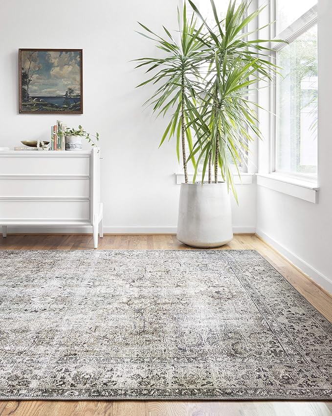 Loloi Layla Collection LAY-06 Taupe/Stone 2'-0" x 5'-0" .13" Thick Accent Rug, Soft, Durable, Vintage Inspired, Distressed, Low Pile, Non-Shedding, Easy Clean, Printed, Living Room Rug-Ruum Studio Home