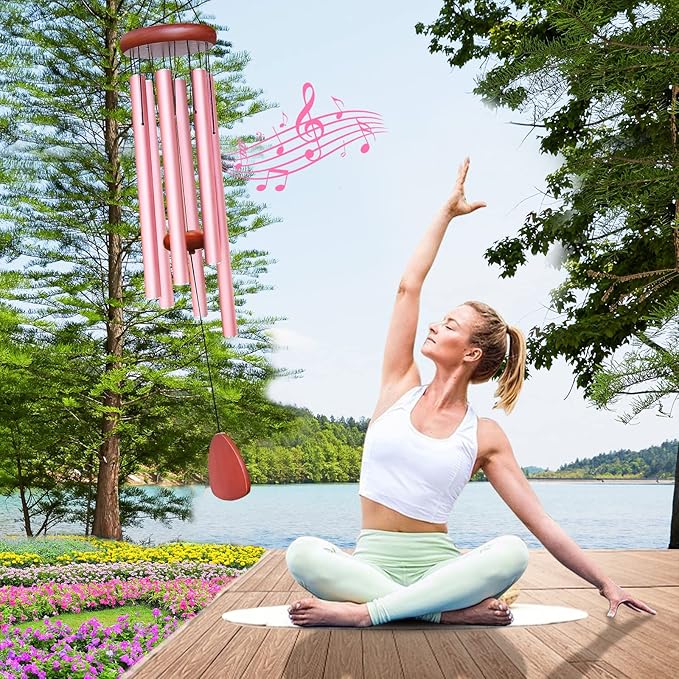 Large Aluminium Wind Chimes Outside, Soothing Melodic Memorial Sympathy Wind Chime, Suitable Outdoor Garden Decor, Gift for Mom Women Neighbors (Pink Wind Chimes-36)-Ruum Studio Home