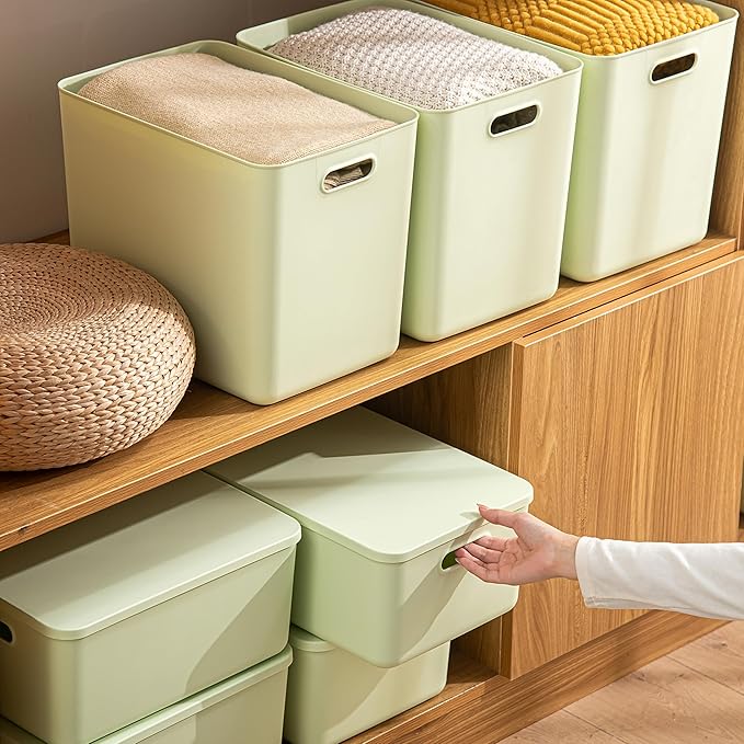 5 pack large plastic White storage bins Baskets, Toy Box Chest with Lids and Handle，Organizer Containers for Baby，Kids,snacks,Nursery，Shelves，Playroom, Bedroom，Office,Closet，home-Ruum Studio Home