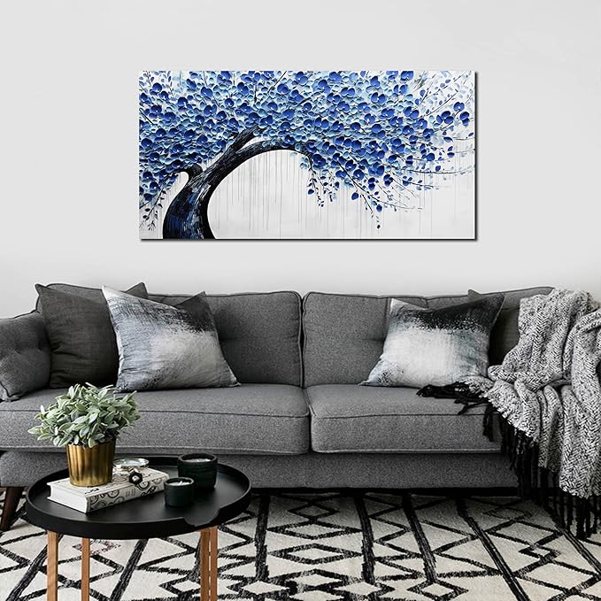 Large Wall Art for Living Room Bedroom Home Office Blue Tree of Life Wall Art Floral Picture Framed Wall Decor Modern Canvas Prints 20x40 In-Ruum Studio Home