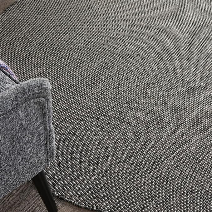 Nourison Positano Indoor/Outdoor Charcoal 6' x Round Area Rug, Easy Cleaning, Non Shedding, Bed Room, Living Room, Dining Room, Backyard, Deck, Patio (6 Round)-Ruum Studio Home