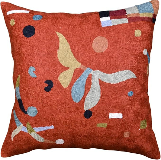 Kandinsky Modern Pillow Cover Orange Abstract Pillowcase Modern Chair Cushion Contemporary Pillowsham Outdoor Mid Century Chair Handmade Wool Size 18x18-Ruum Studio Home