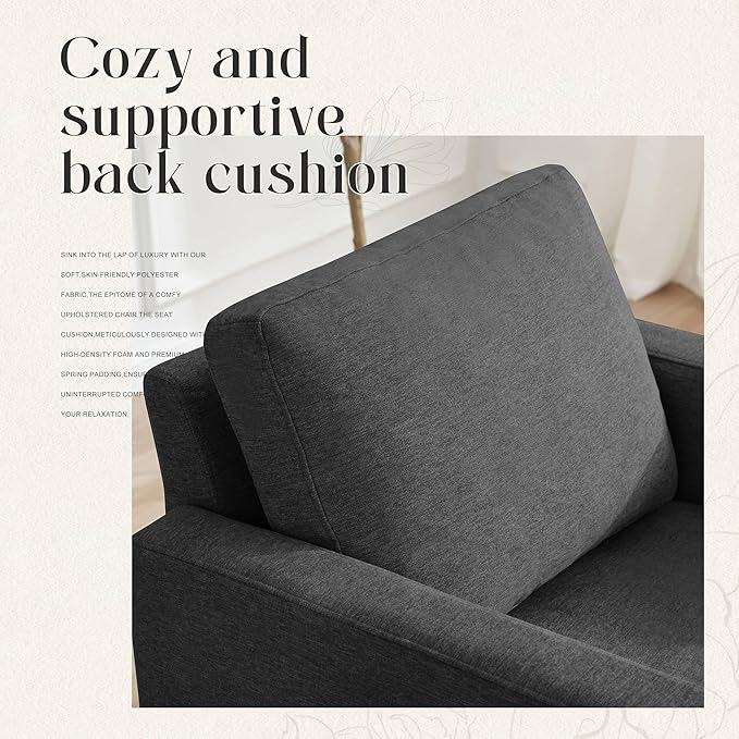 Mid-Century Accent Chair,Modern Linen Fabric Armchair for Living Room,Comfy Upholstered Reading Accent Chairs for Bedroom,Single Sofa Chair with Wood Legs (Dark Grey, 2 Pack)-Ruum Studio Home