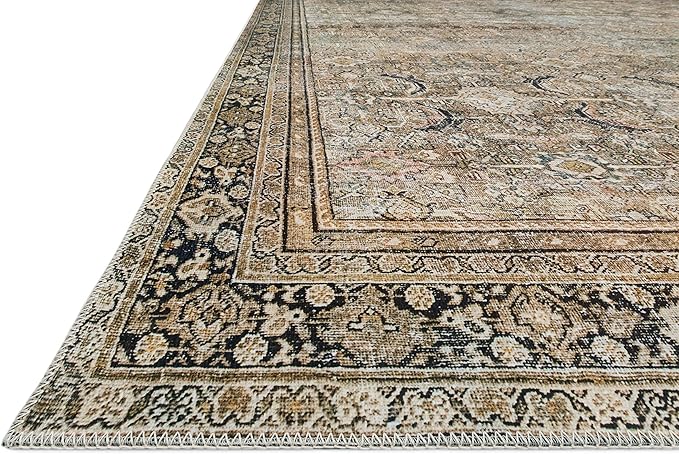 Loloi Layla Collection LAY-03 Olive/Charcoal 3'-6" x 5'-6" .13" Thick Accent Rug, Soft, Durable, Vintage Inspired, Distressed, Low Pile, Non-Shedding, Easy Clean, Printed, Living Room Rug-Ruum Studio Home