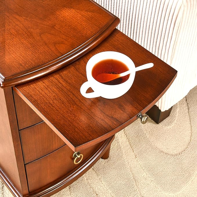 Set of 2 Solid Wood End Table with 3 Drawers, Fully Assembled Nightstand with Sliding Shelf, Pre-Assembled Vintage Wooden Beside Tables In Cherry Brown for Small Space,13.4*22.4*22.6in-Ruum Studio Home