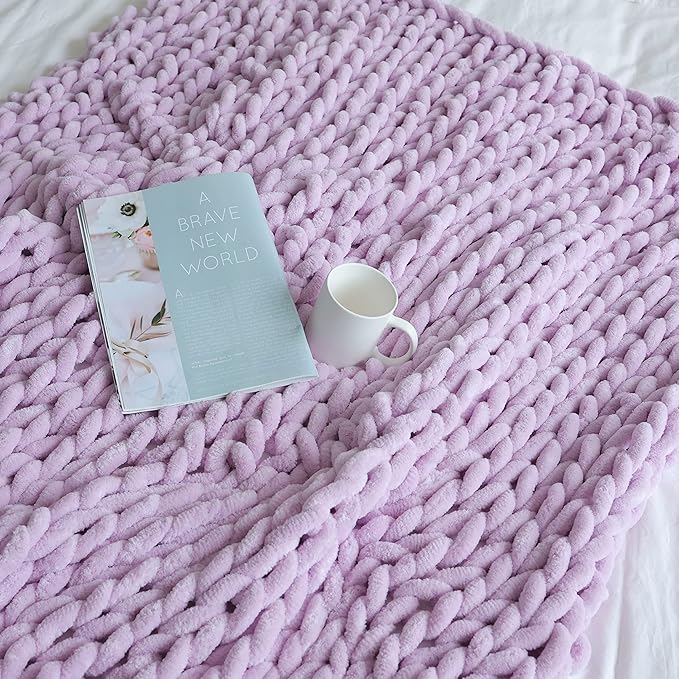 Maetoow Chenille Chunky Knit Blanket Throw （40×50 Inch）, Handmade Warm & Cozy Blanket Couch, Bed, Home Decor, Soft Breathable Fleece Banket, Christmas Thick and Giant Yarn Throws, Purple-Ruum Studio Home
